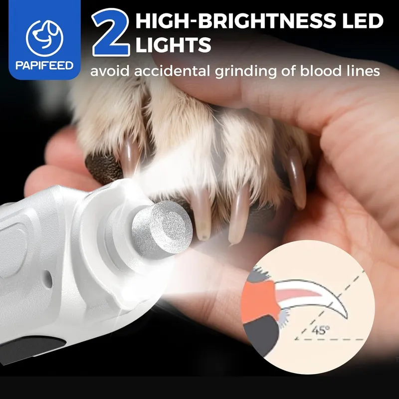 PAPIFEED 6-Speed Dog Nail Grinder Quiet Silent Groom Pro with 2 LED Lights